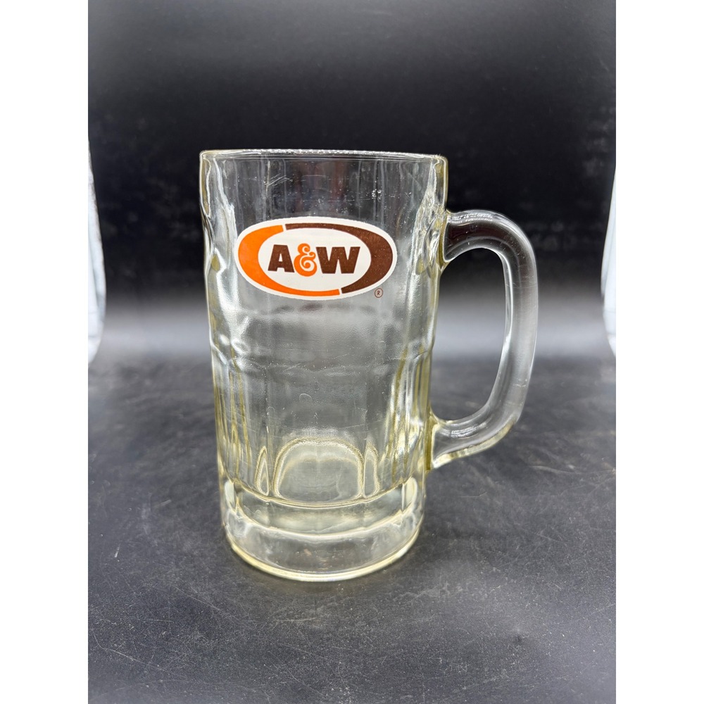 Vintage A&W Root Beer Glass Mug Heavy Clear Paneled Stein Restaurant Memorabilia